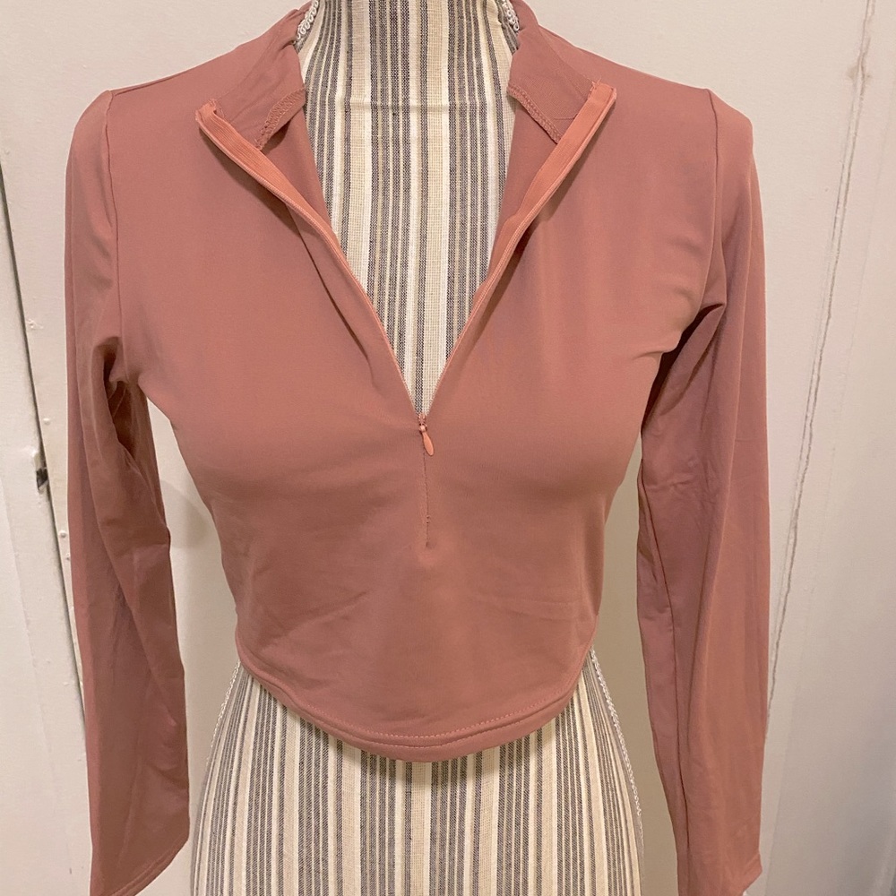 Cropped workout quarter Zip Mauve